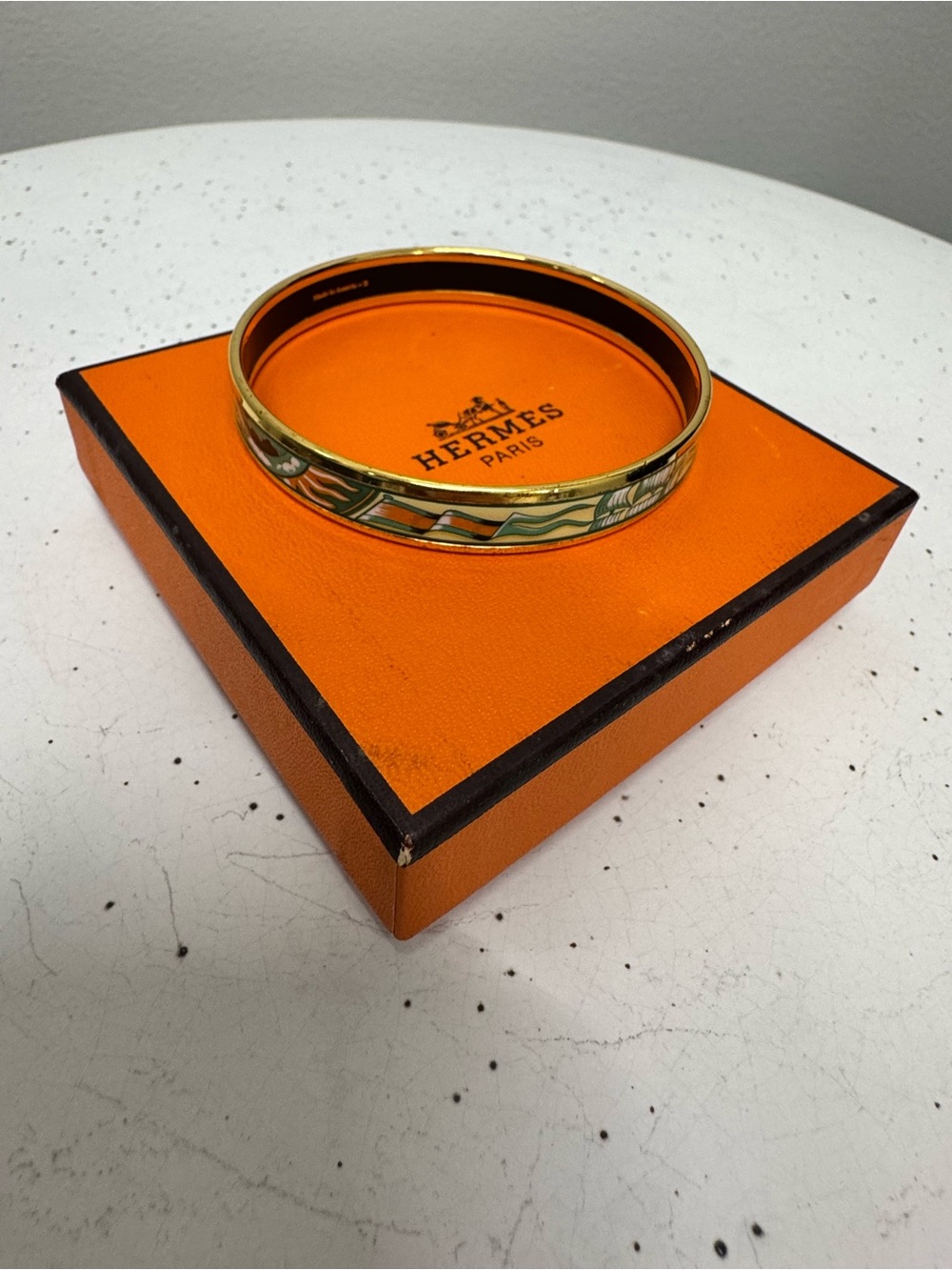 Hermes Green Enamel and Gold Bangle Bracelet